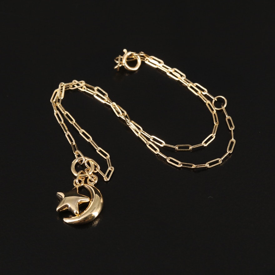 14K Moon and Star Anklet
