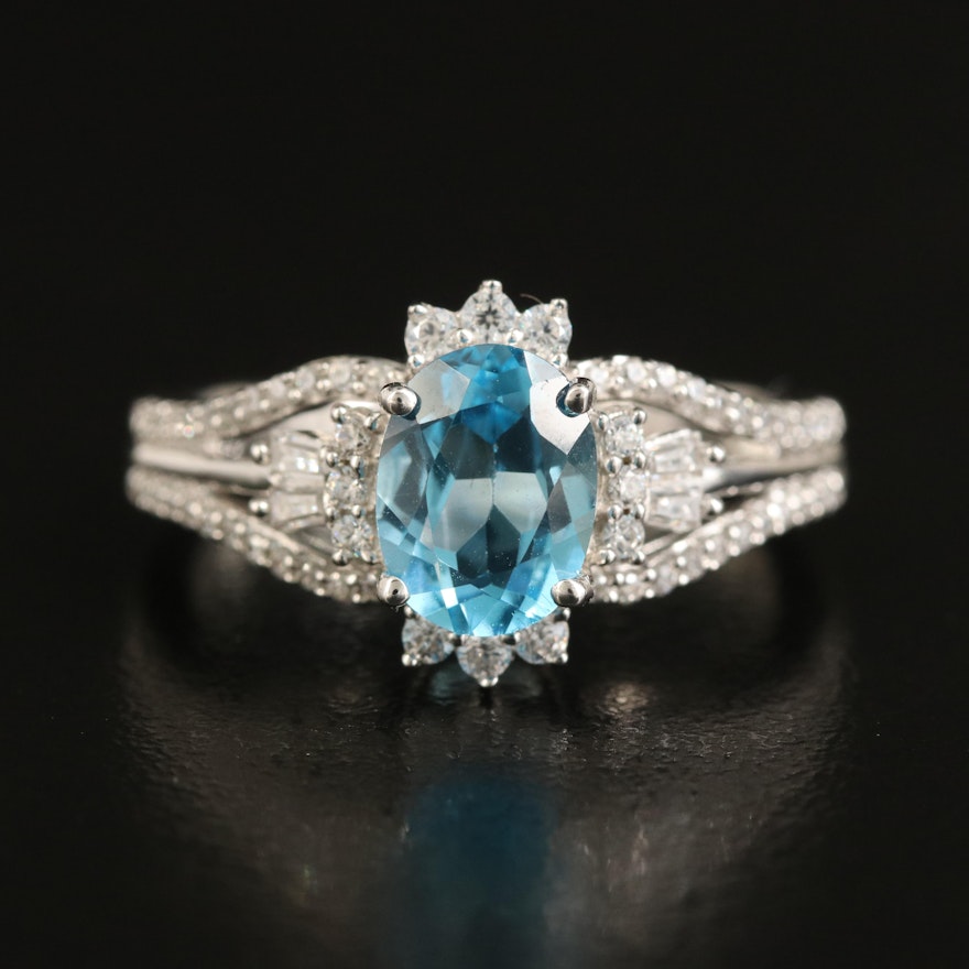 Sterling Sky Blue Topaz and Cubic Zirconia Ring
