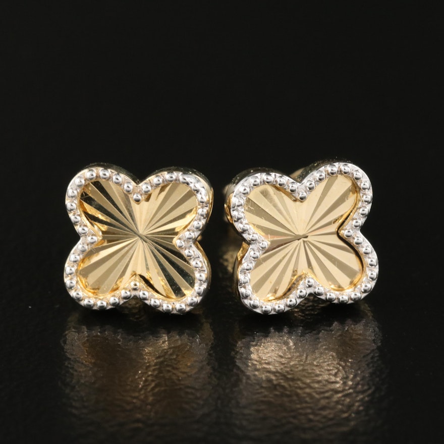 14K Quatrefoil Granulated Stud Earrings