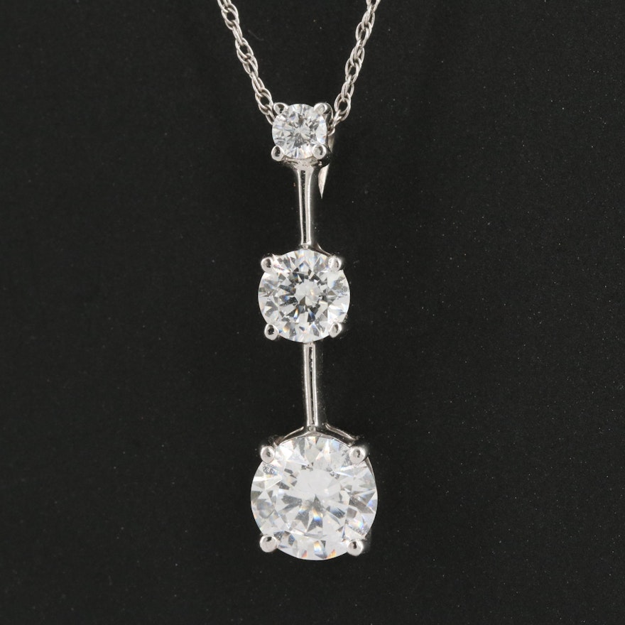 14K Graduated Three Stone Cubic Zirconia Pendant Necklace