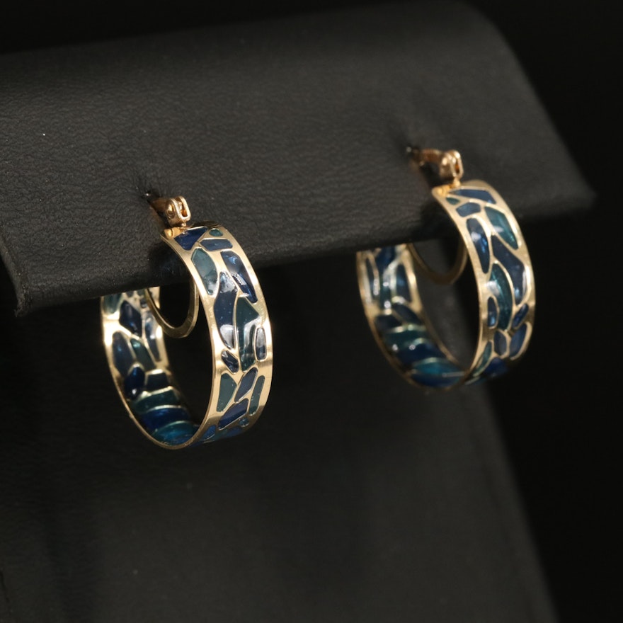 Italian 14K Plique-à-jour Style Hoop Earrings