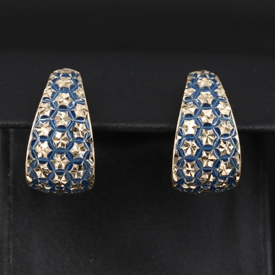 Italian 14K Enamel J Hoop Earrings