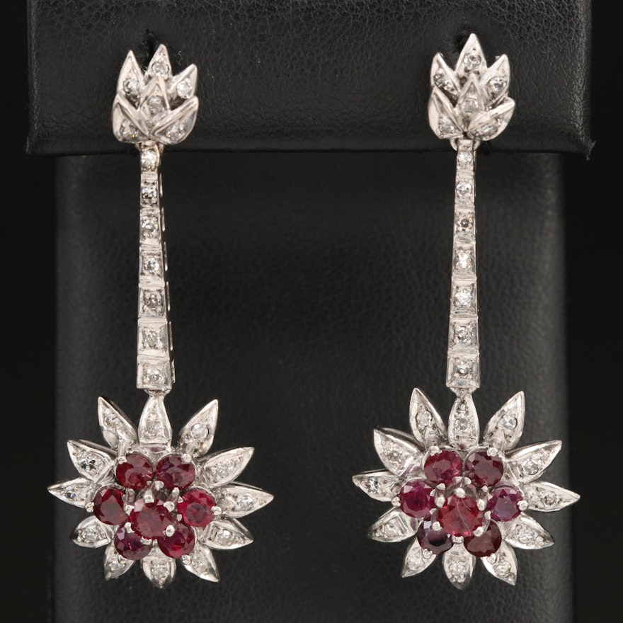 10K Ruby and Diamond Drop Earrings