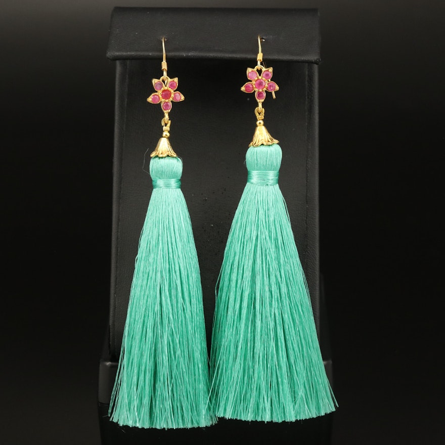 Sterling and Ruby Tassel Earrings