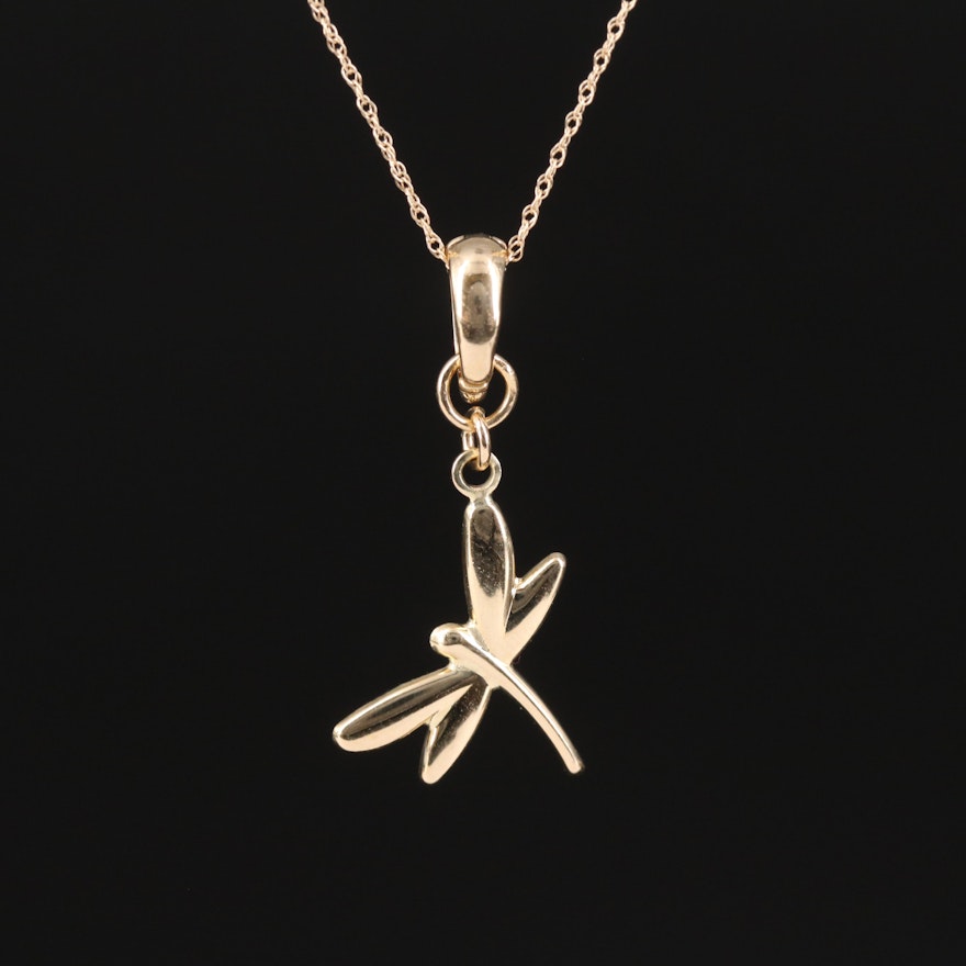 14K Dragonfly Pendant Necklace