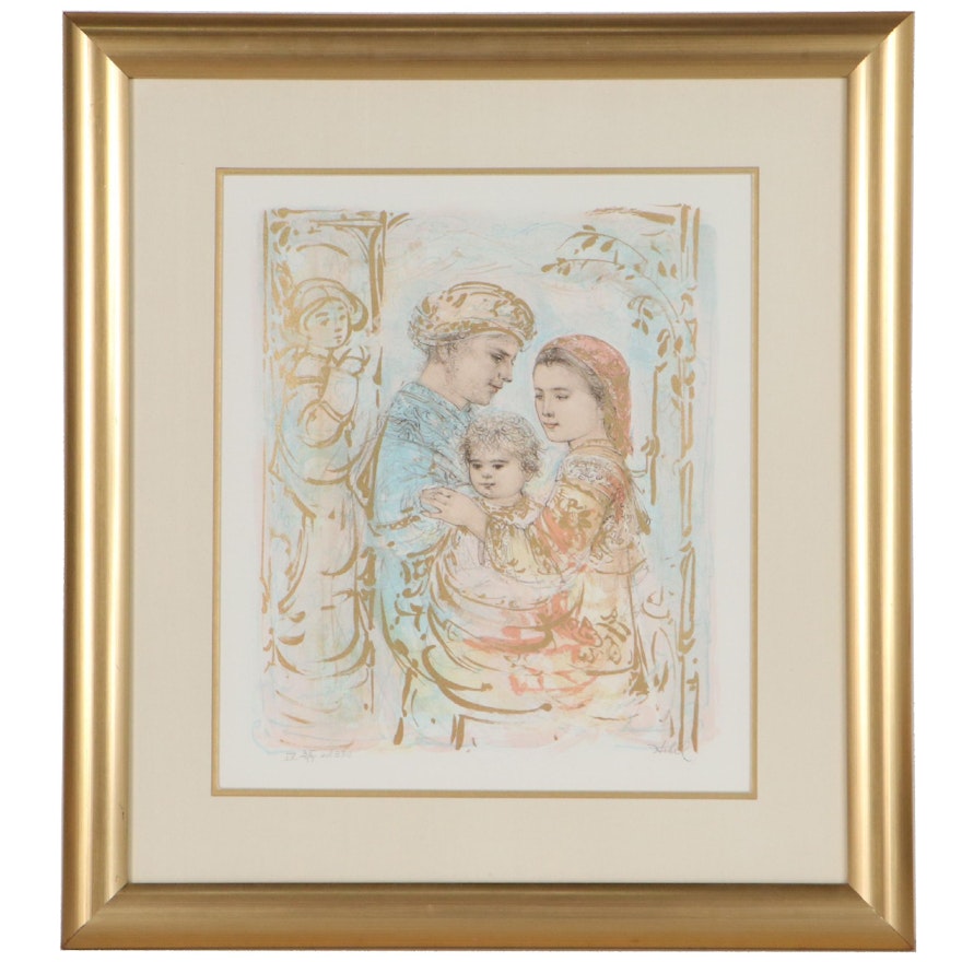 Edna Hibel Embellished Lithograph "Rulf's Family"