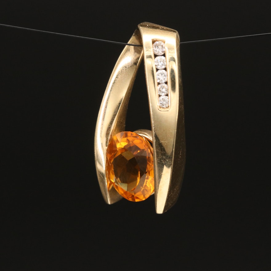 14K Citrine and Diamond Slide Pendant