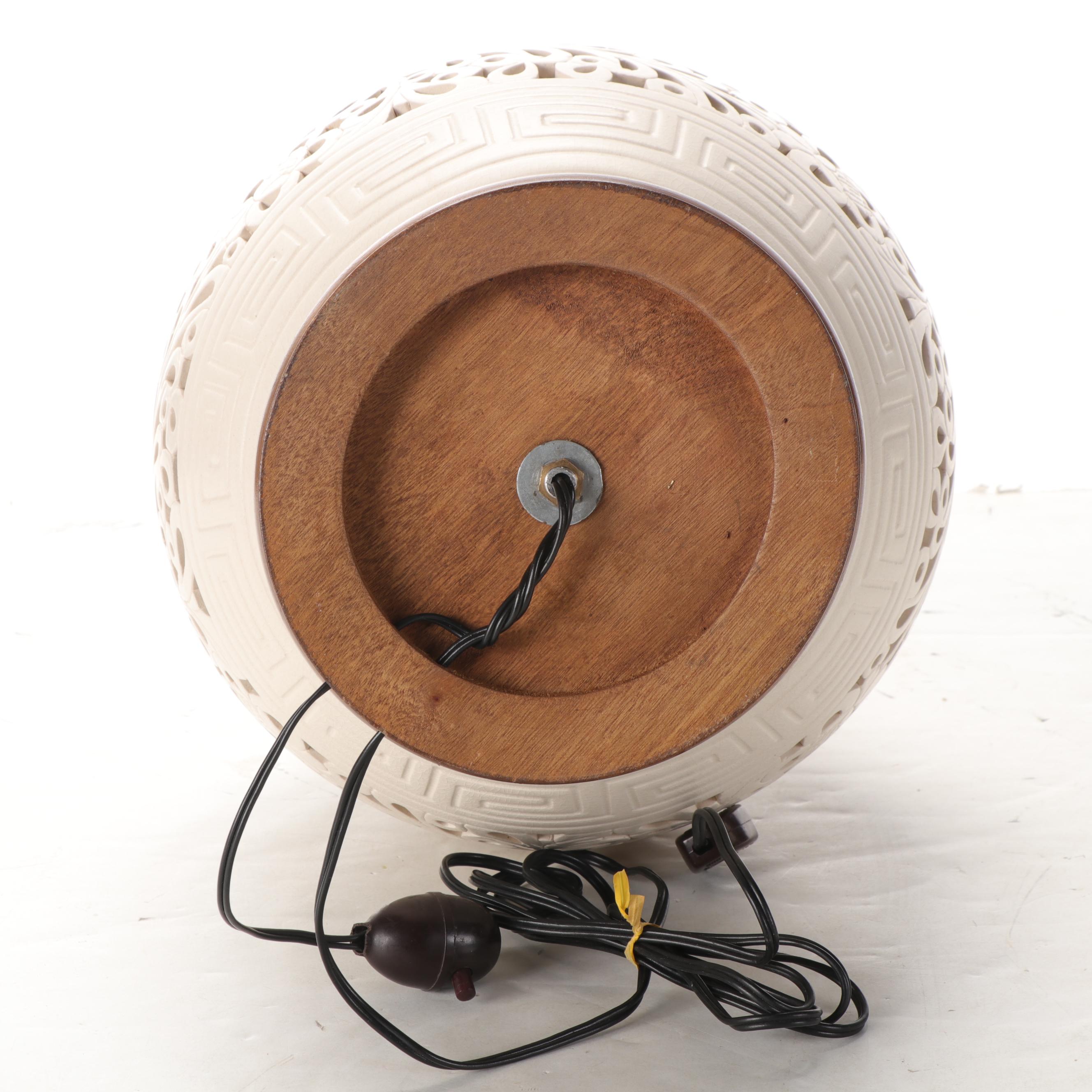 Pierced Ivory Ceramic Vase Lamp, Mid-20th Century