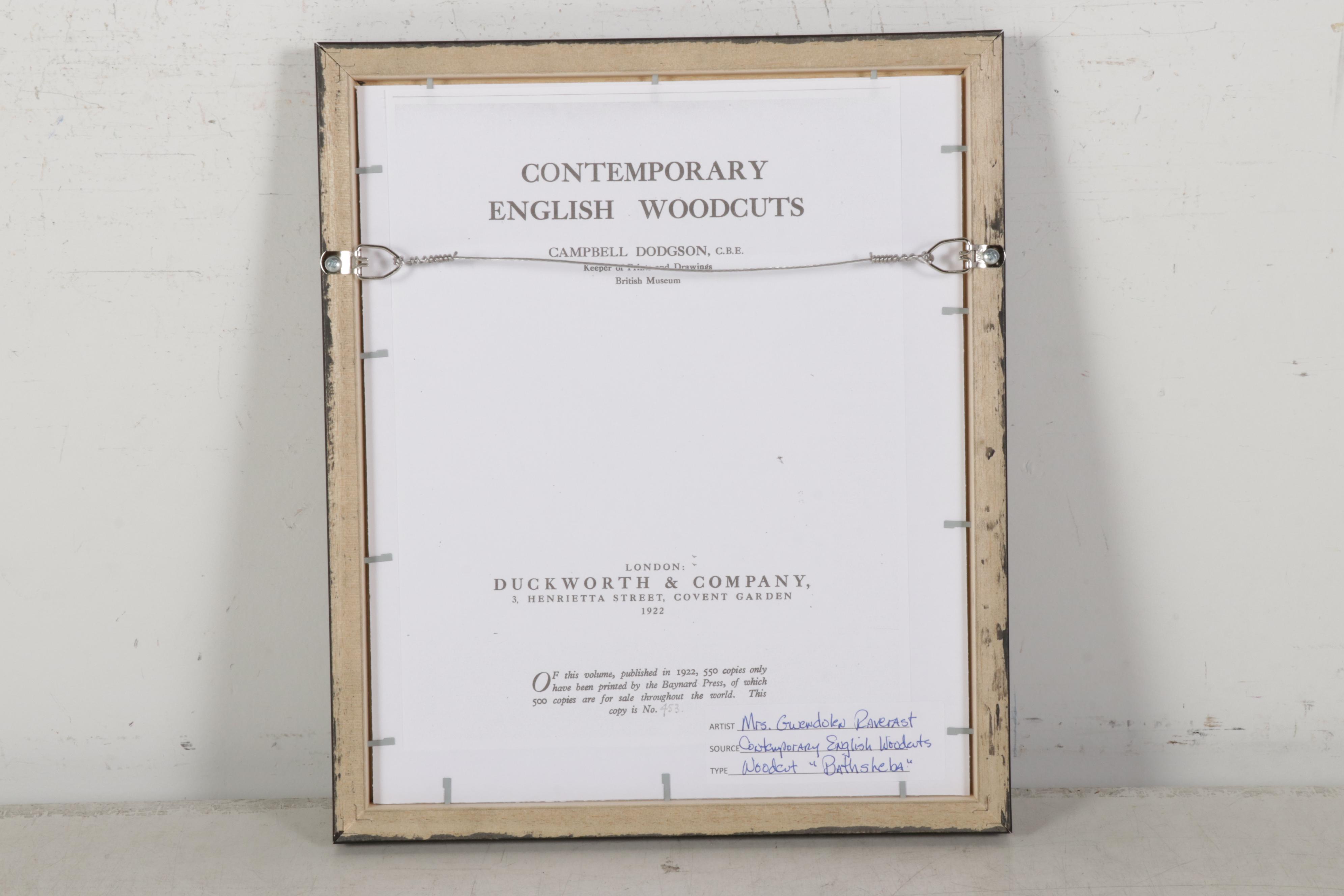 Gwen Raverat Woodcut "Bathsheba" From "Contemporary English Woodcuts," 1922