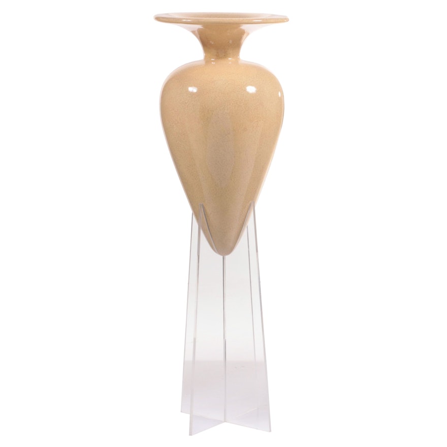 Modernist Painted & Molded Fiberglass Vase on Lucite Pedestal, Late 20th Century