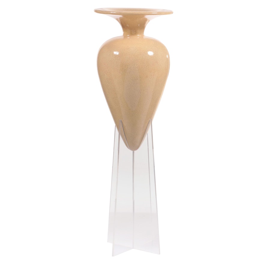 Modernist Painted & Molded Fiberglass Vase on Lucite Pedestal, Late 20th Century