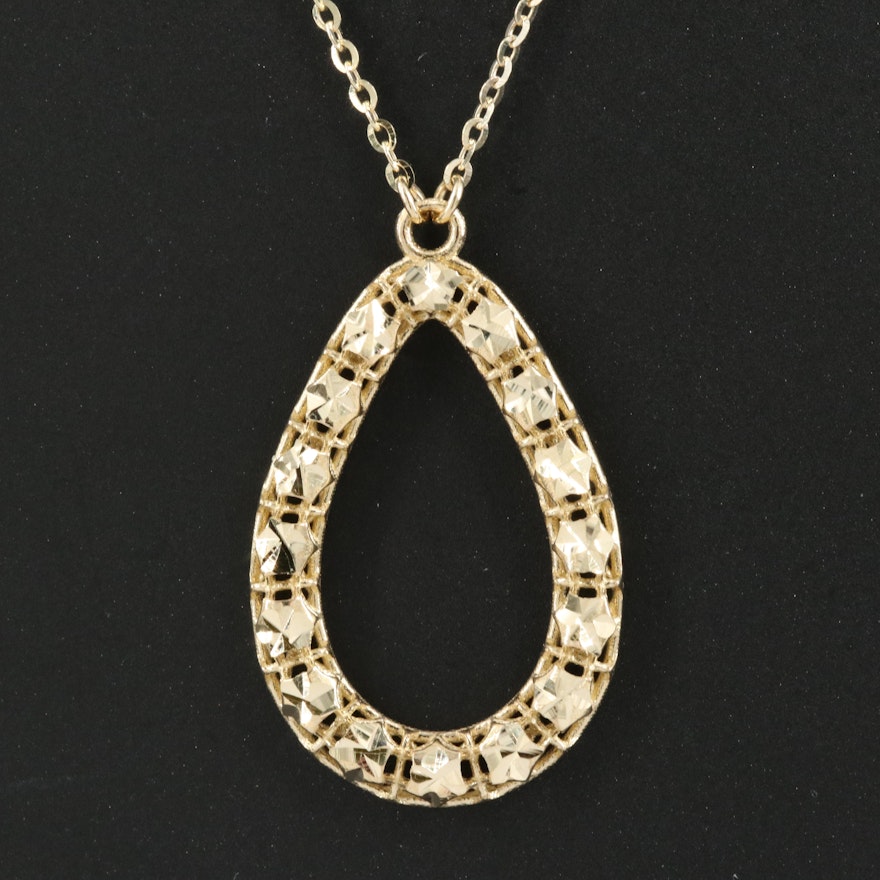 Italian 14K Diamond Cut Open Teardrop Necklace