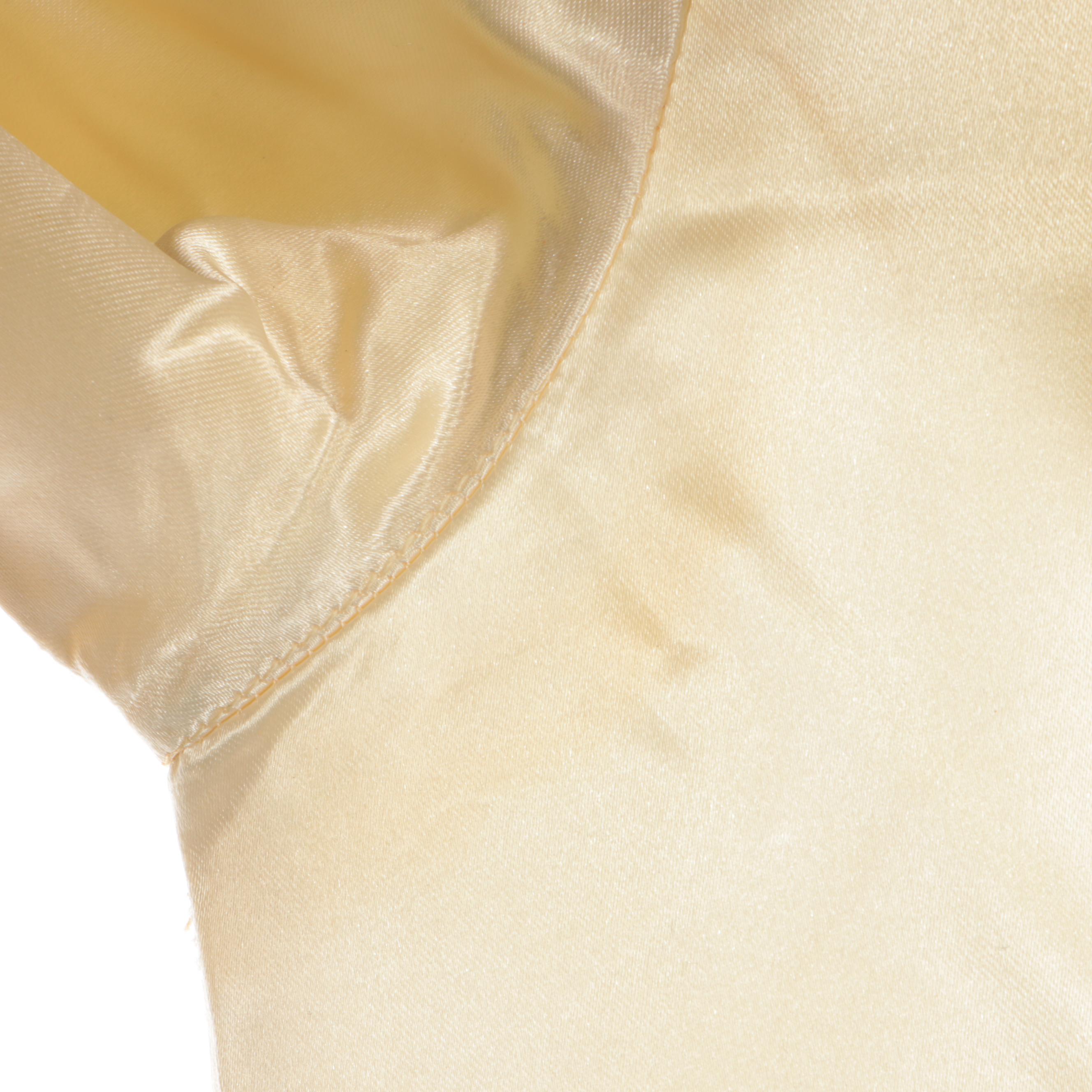 Portrait Collar Off-White Satin Wedding Gown with Chapel Train and Headband