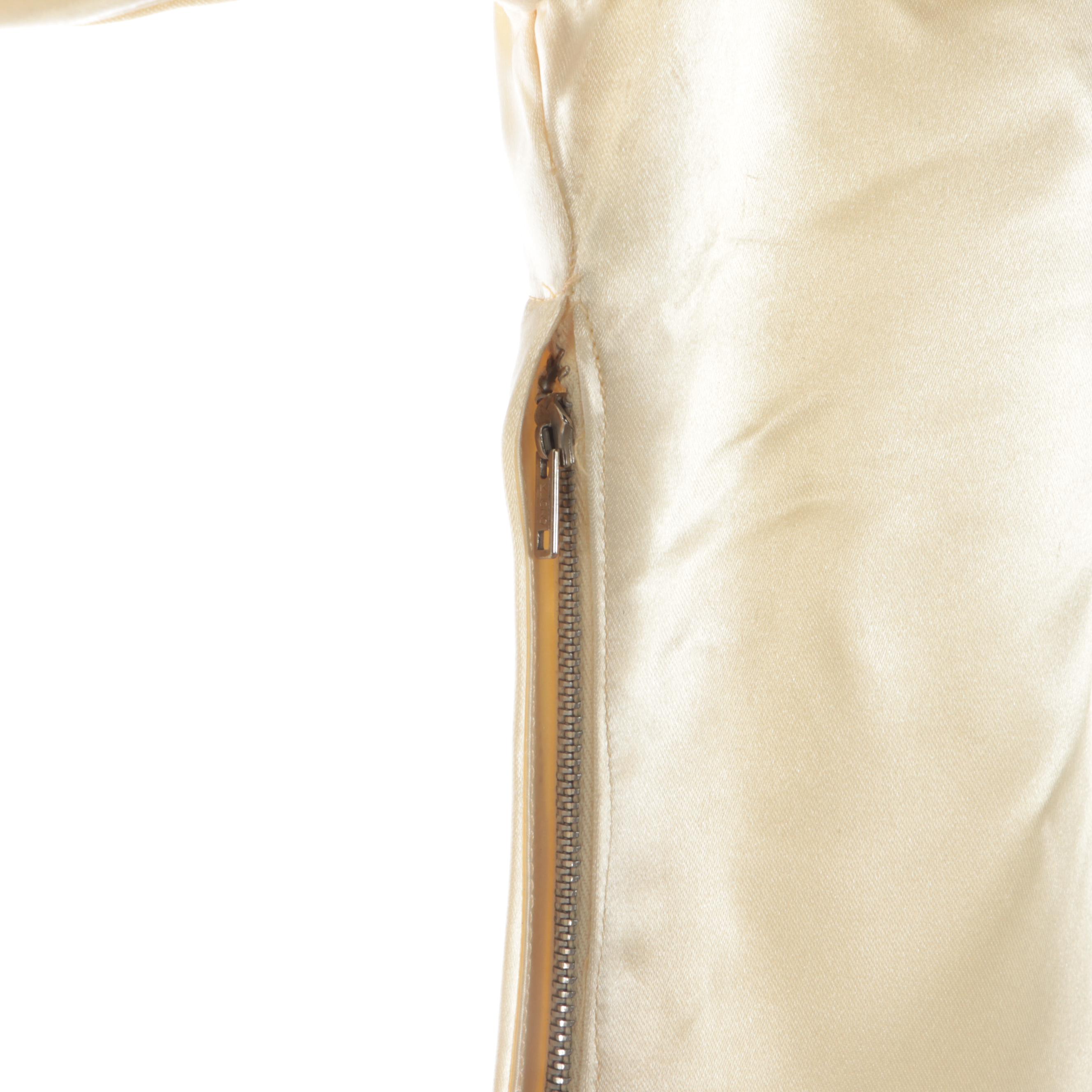 Portrait Collar Off-White Satin Wedding Gown with Chapel Train and Headband