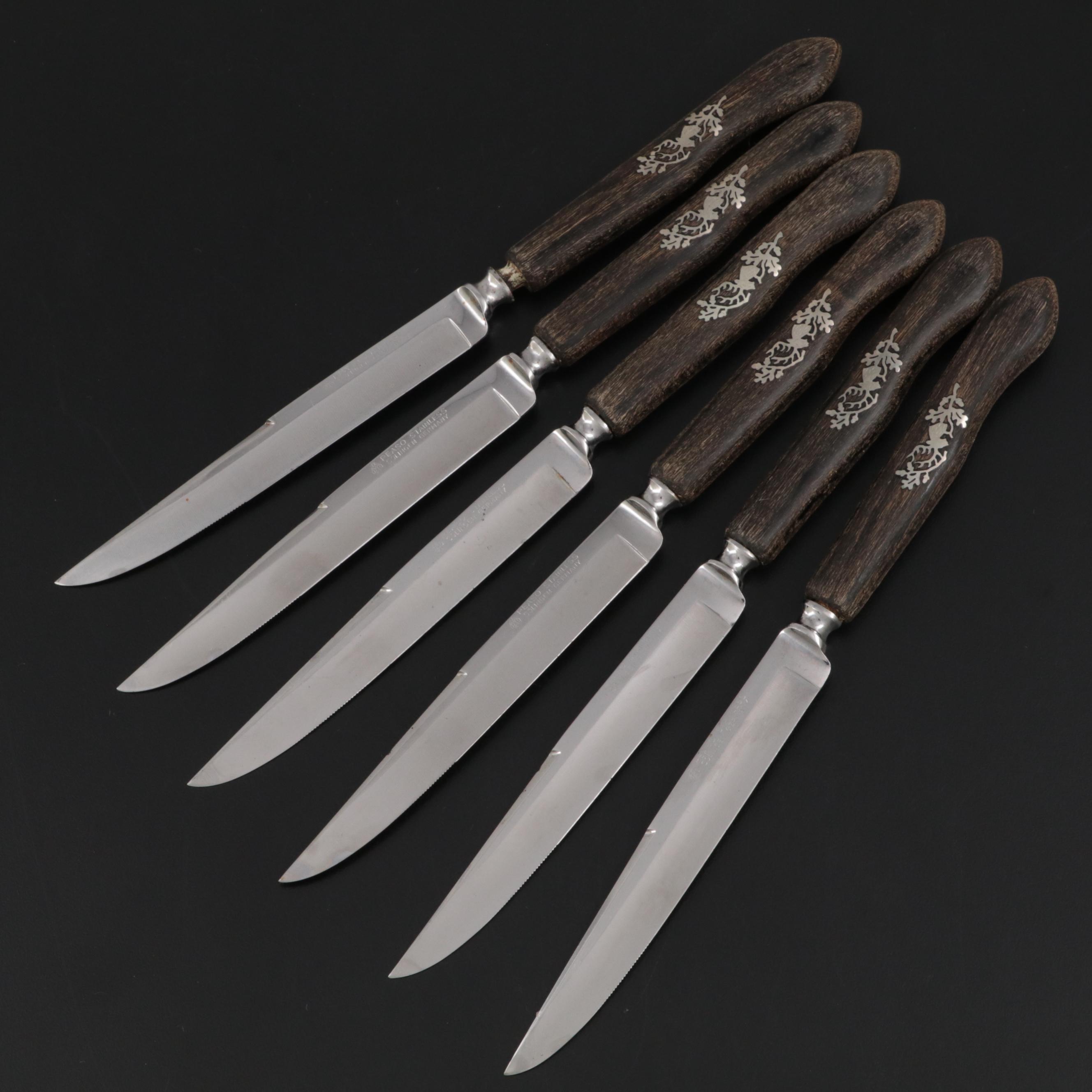 Peaso Solingen Inlaid Silver Plate German Steak Knives