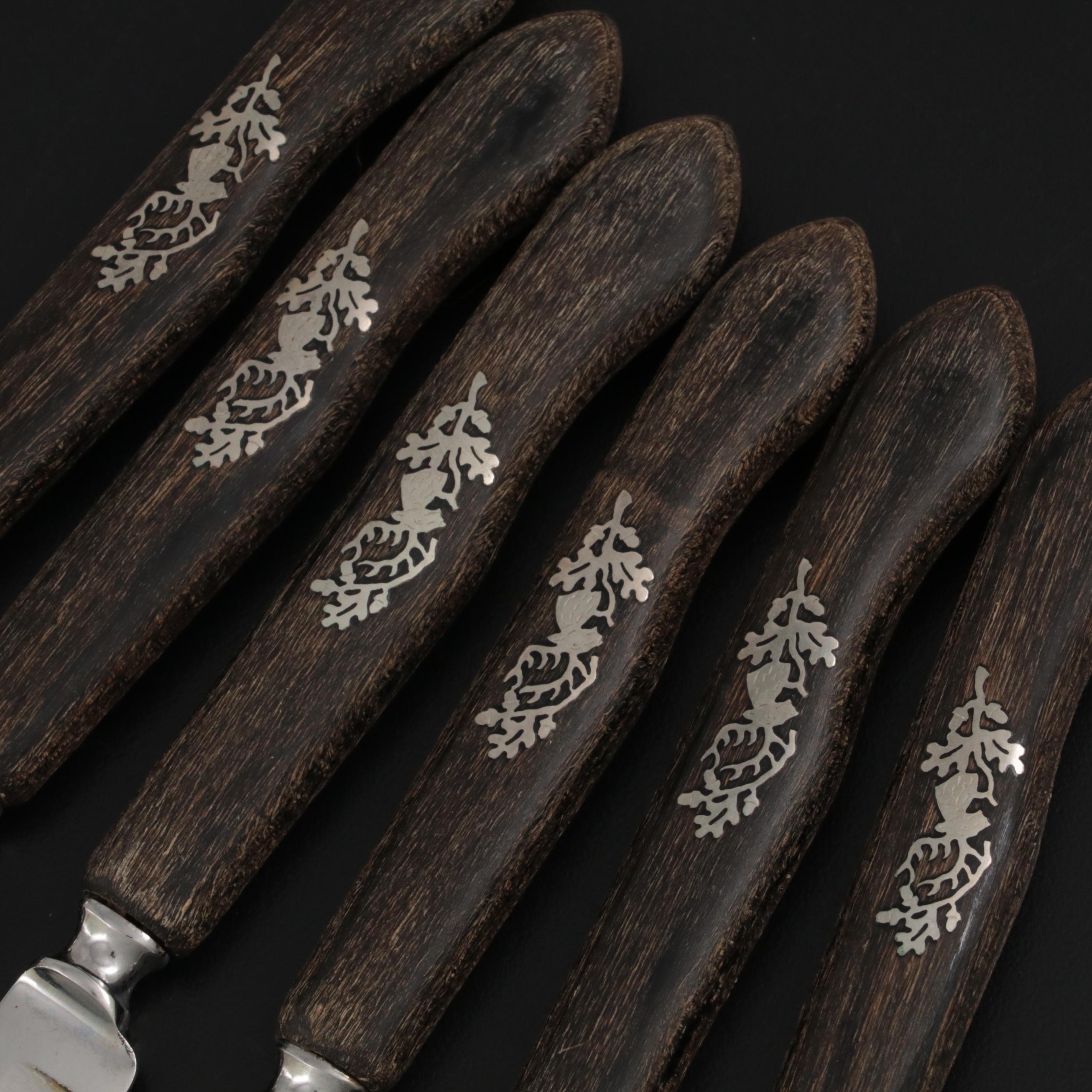 Peaso Solingen Inlaid Silver Plate German Steak Knives