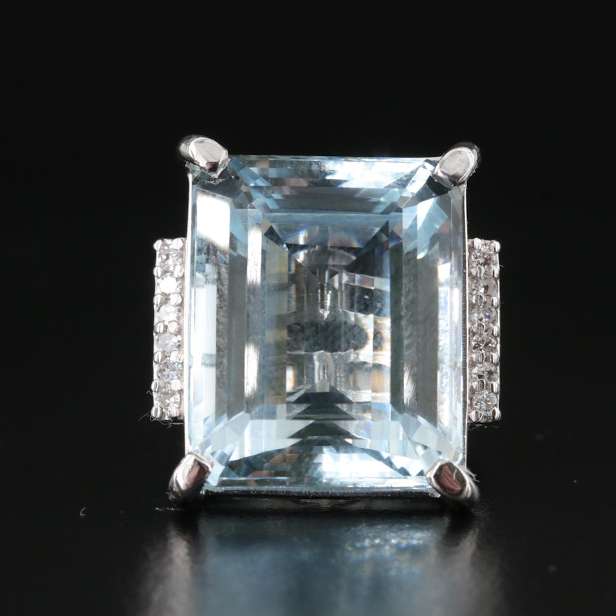 Platinum 37.90 CT Aquamarine and Diamond Ring