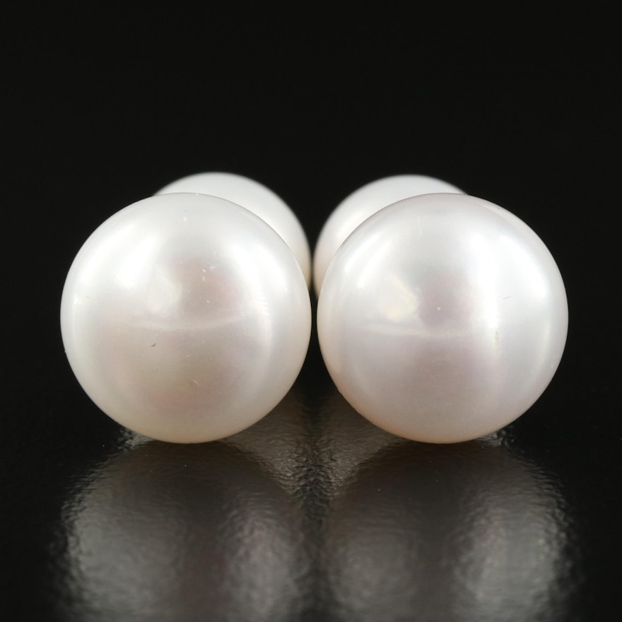 14K Button Pearl Reversible Stud Earrings