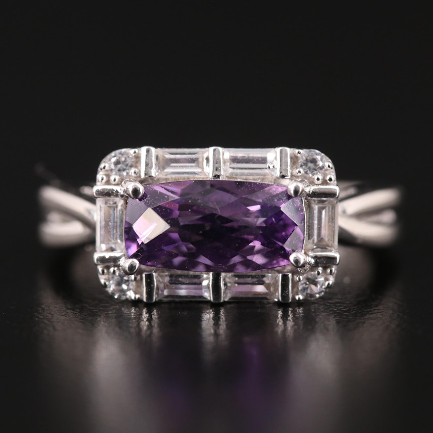 Sterling Amethyst and Sapphire East-West Ring