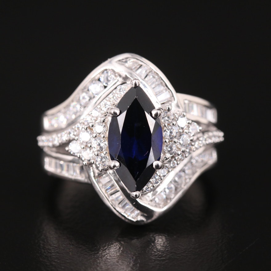 Sterling Sapphire and Cubic Zirconia Ring