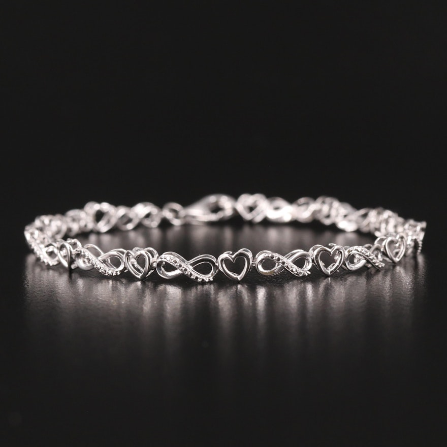 Sterling Diamond Heart and Infinity Bracelet