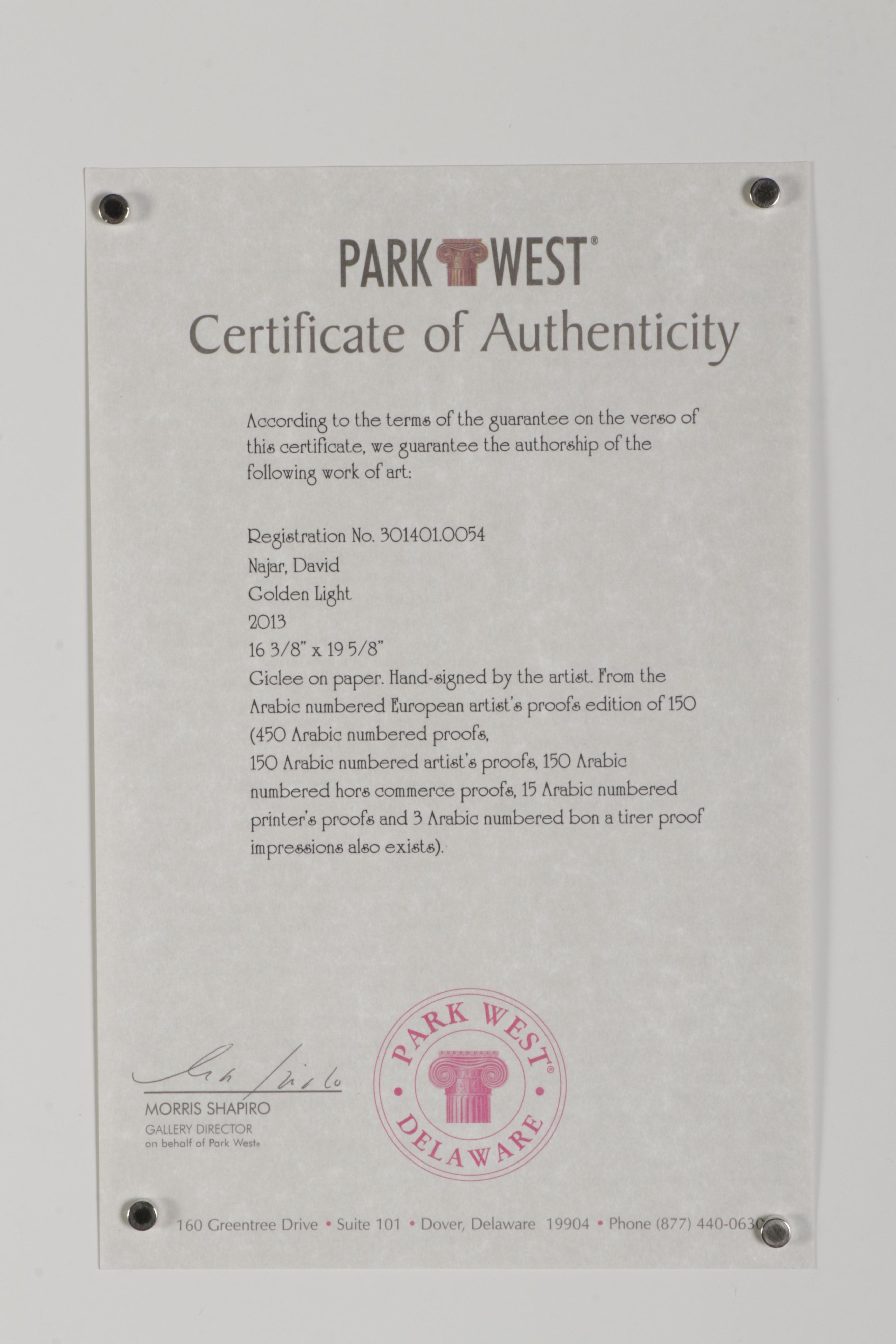 David Najar Giclée "Golden Light," 2013