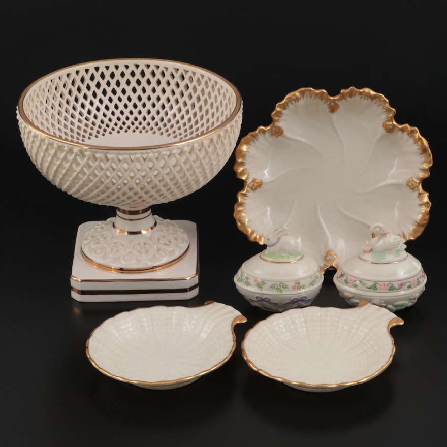 Italian Openwork Porcelain Compote with Lenox Porcelain Dishes and Easter Eggs