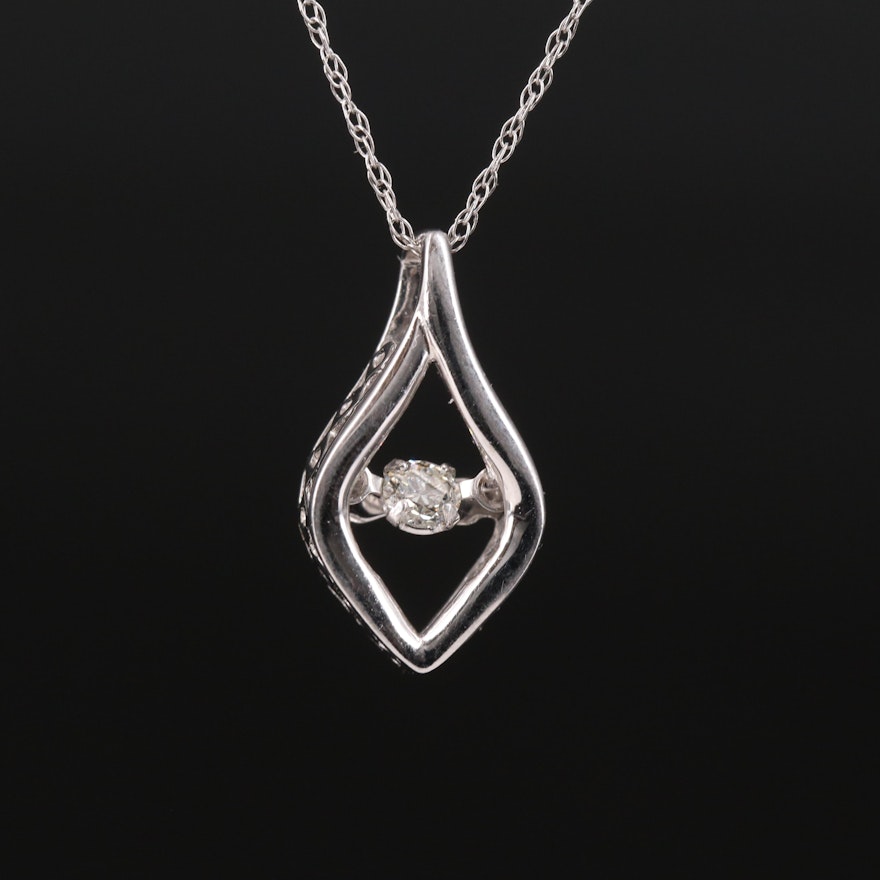 Sterling Diamond Shimmer Pendant on 10K Singapore Chain Necklace