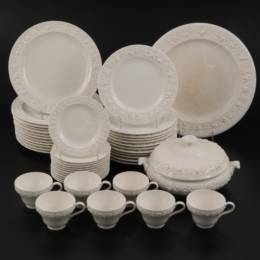 Wedgwood Cream on Cream Queen's Ware Embossed Dinnerware, Mid to Late 20th C.