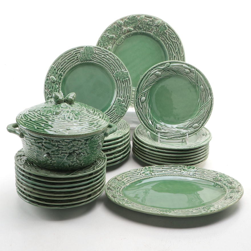 Bordallo Pinheiro Majolica "Oak Leaf" and "Pine" Tableware and More, 20th C