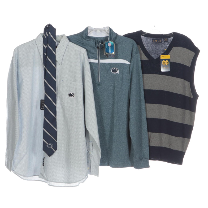 Men's Notre Dame Sweater Vest with Penn State Quarter-Zip, Shirt, and Necktie