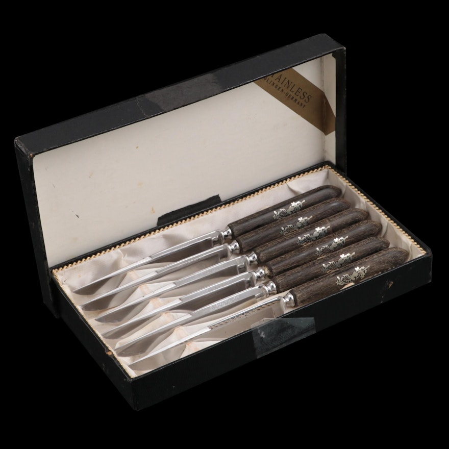 Peaso Solingen Inlaid Silver Plate German Steak Knives