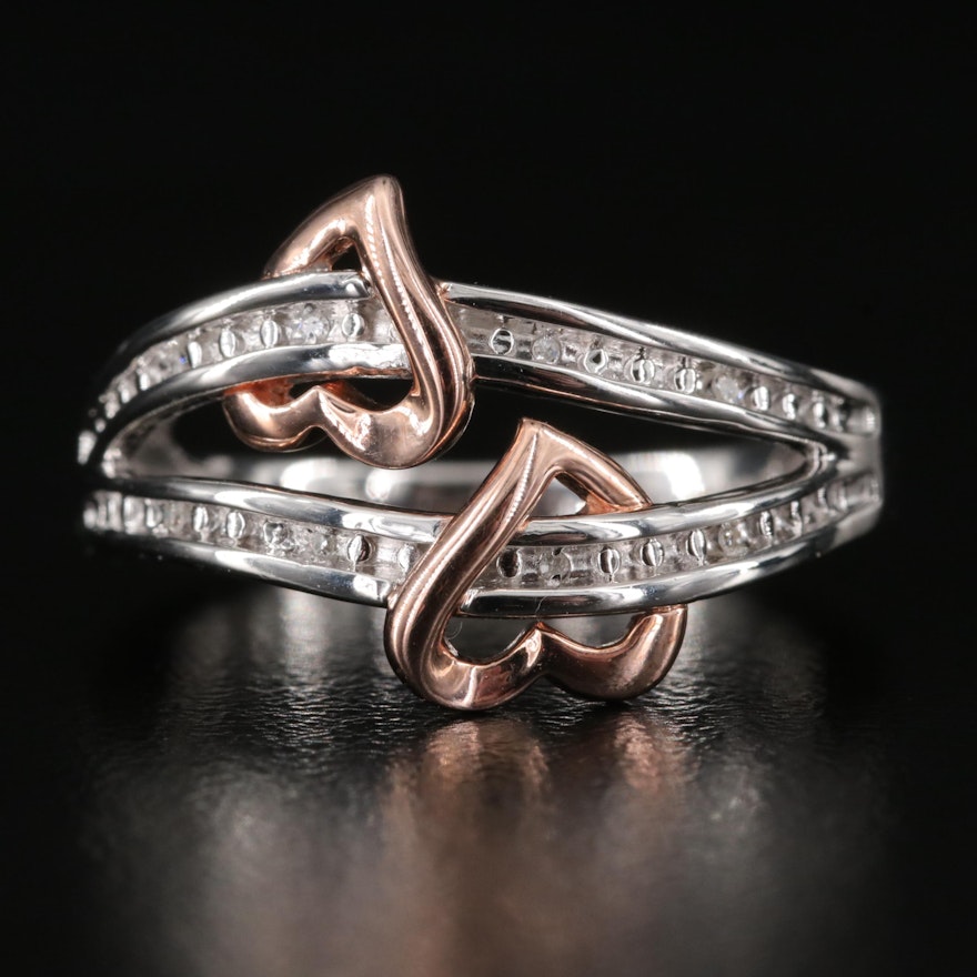 Sterling Diamond Double Heart Ring