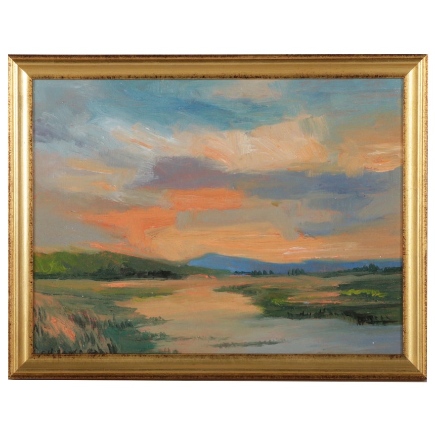 Sulmaz Radvand Landscape Oil Painting of Marsh at Twilight, 2022