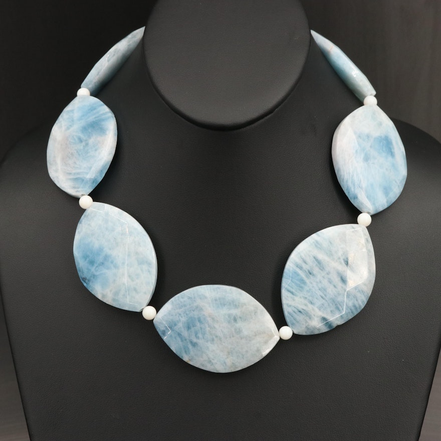 14K Aquamarine and Agate Beaded Necklace