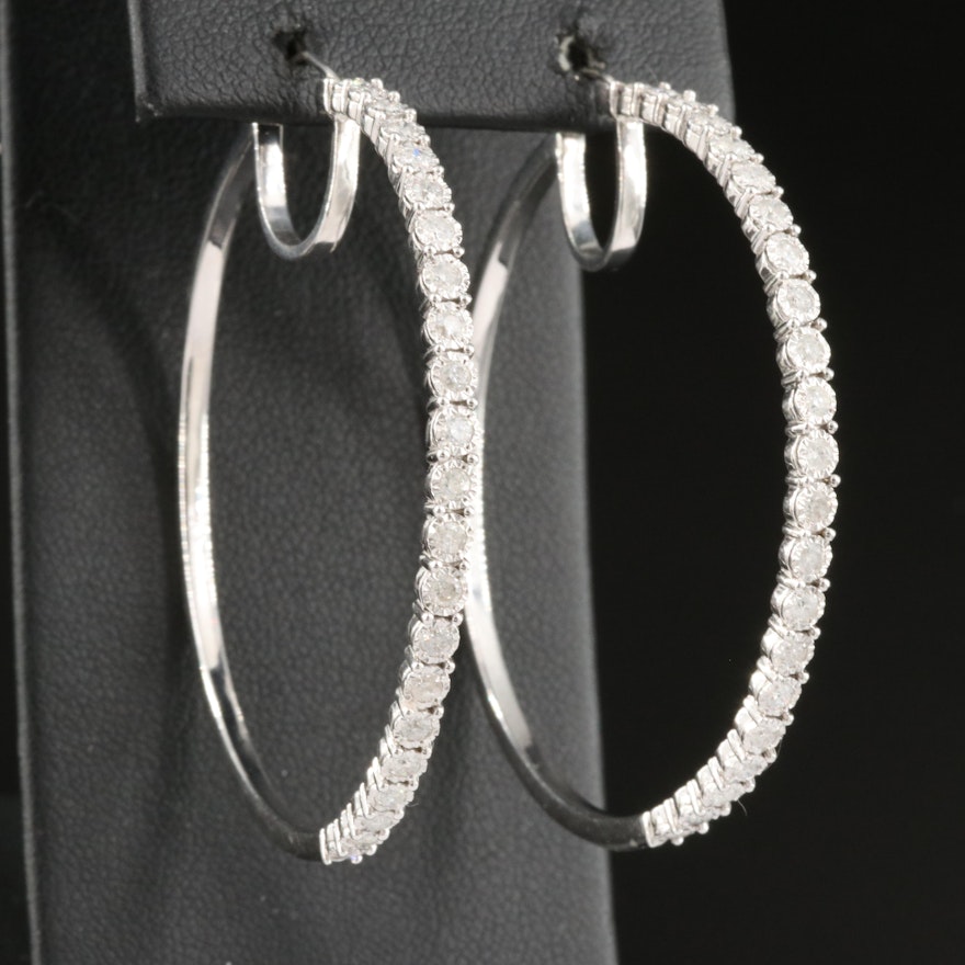 Sterling and 1.02 CTW Diamond Hoop Earrings