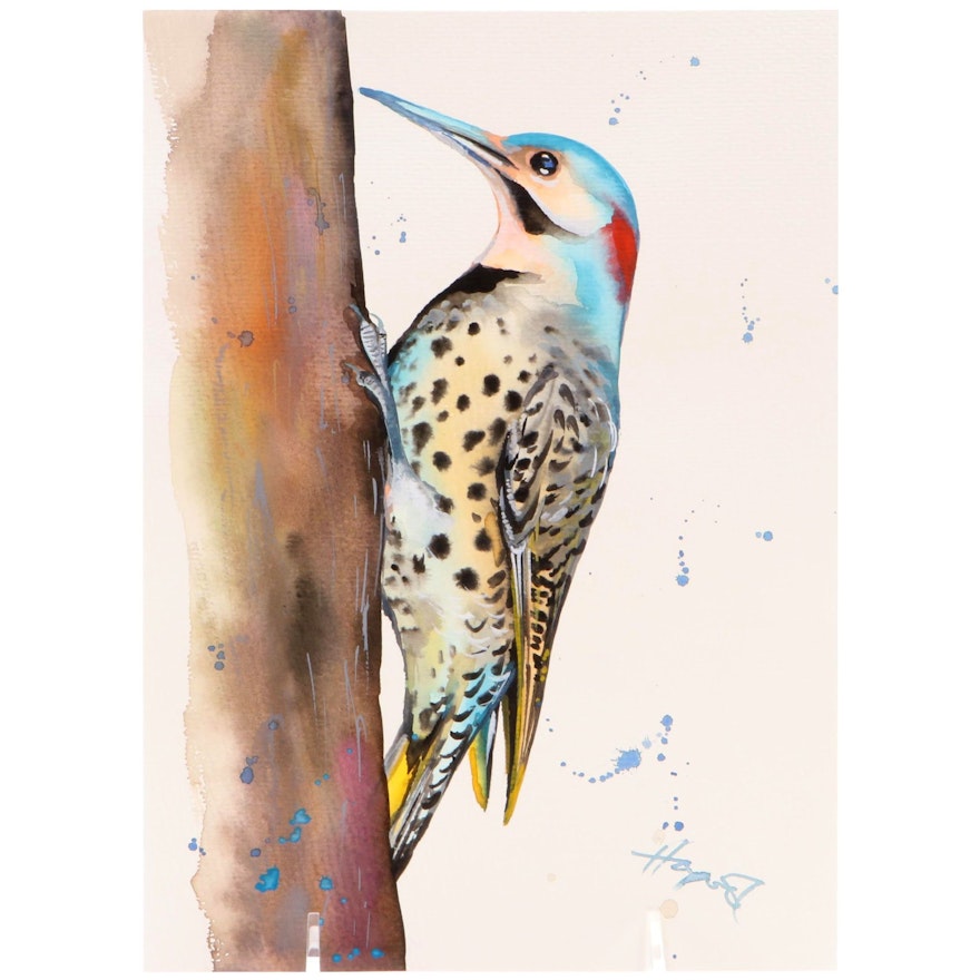 Anne Gorywine Watercolor Painting of Woodpecker, 2021