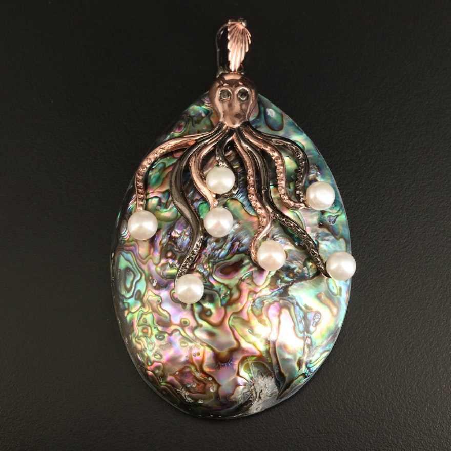 Sterling Abalone, Pearl and Mother of Pearl Octopus Pendant