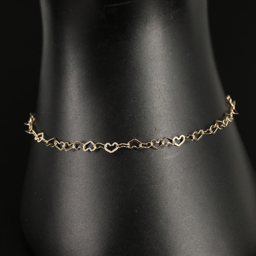 Italian 14K Heart Link Anklet