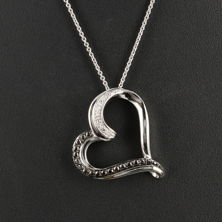 Sterling Diamond Heart Pendant Necklace