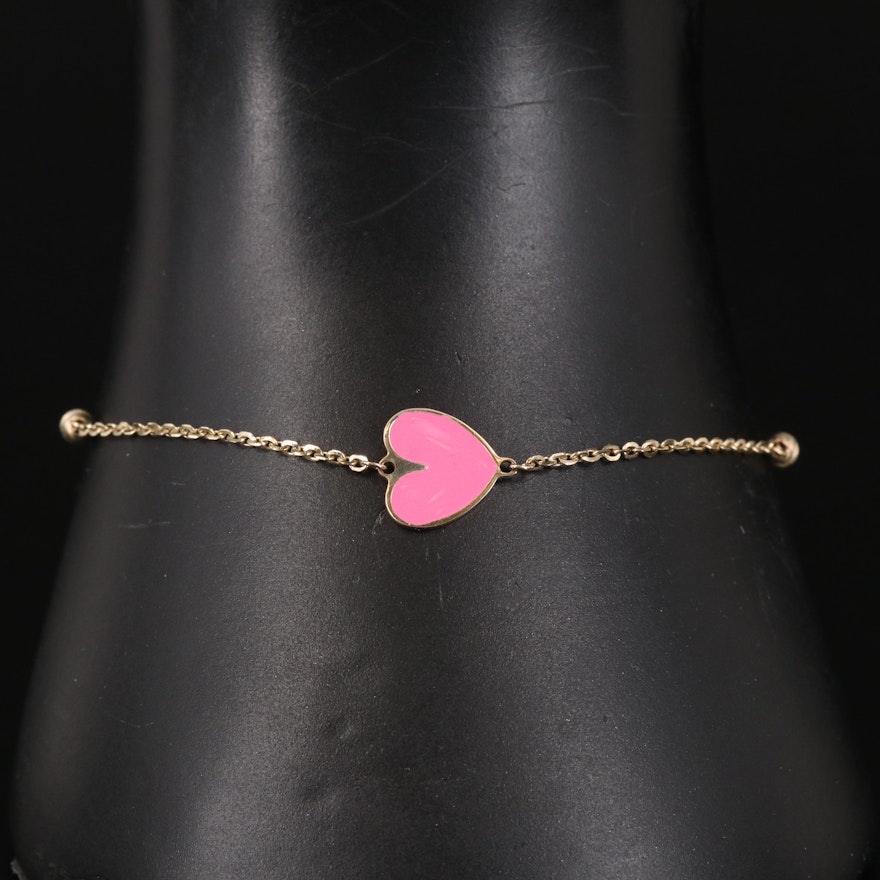 Italian 14K Heart Bracelet with Diamond Cut Bead Accents