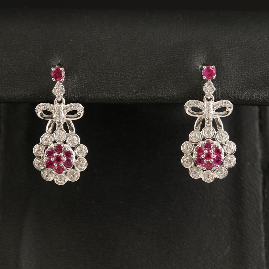 Sterling Ruby and White Sapphire Earrings