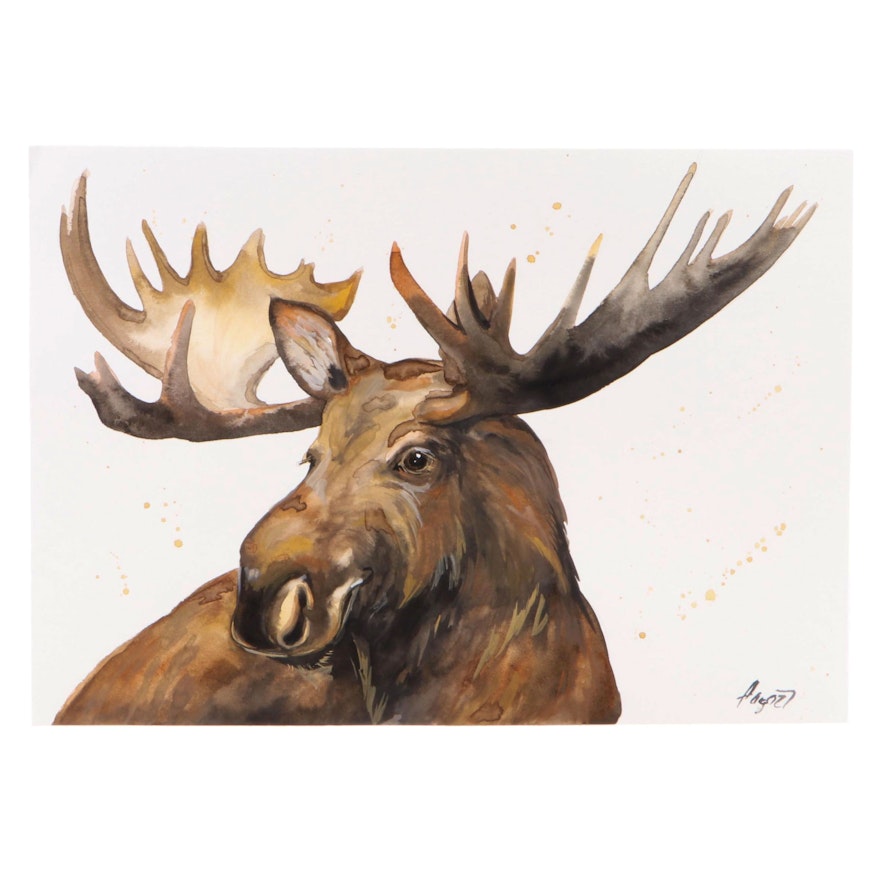 Anne Gorywine Watercolor Painting of a Moose,  2019