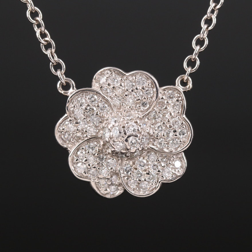 Italian 14K 0.85 CTW Diamond Flower Necklace