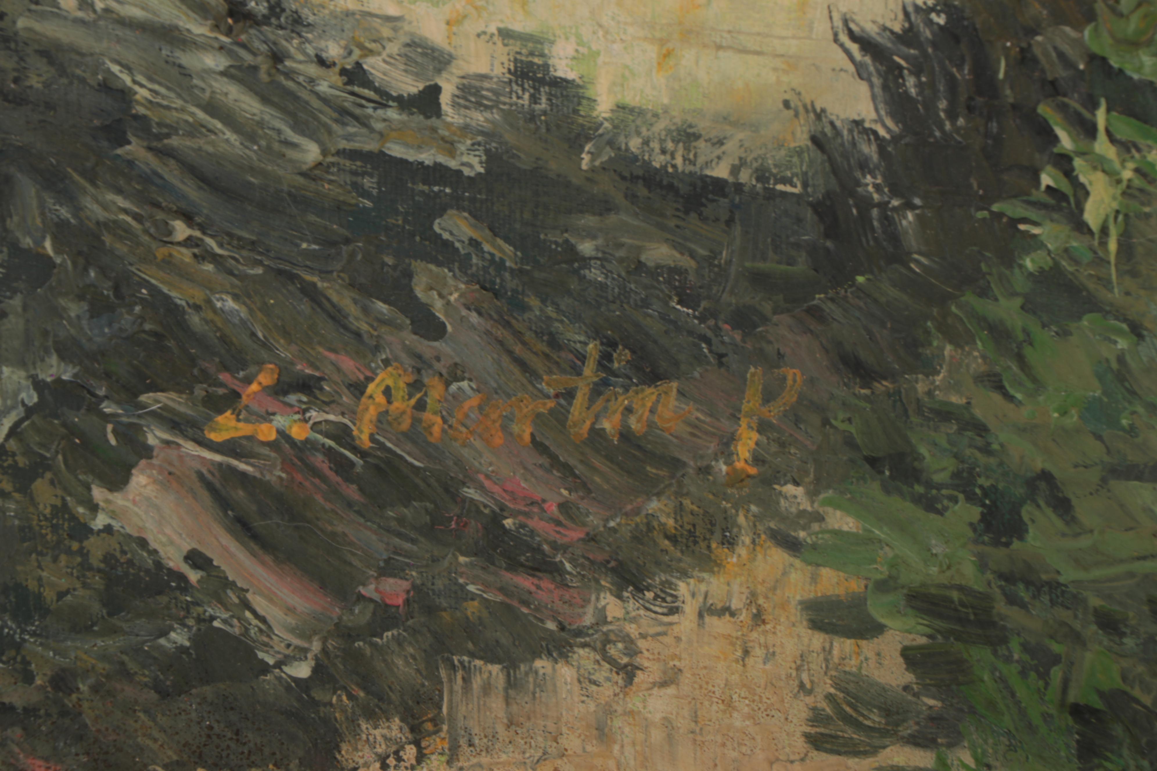 L. Martin P. Oil Painting of Lady in Greenhouse, Mid to Late 20th Century