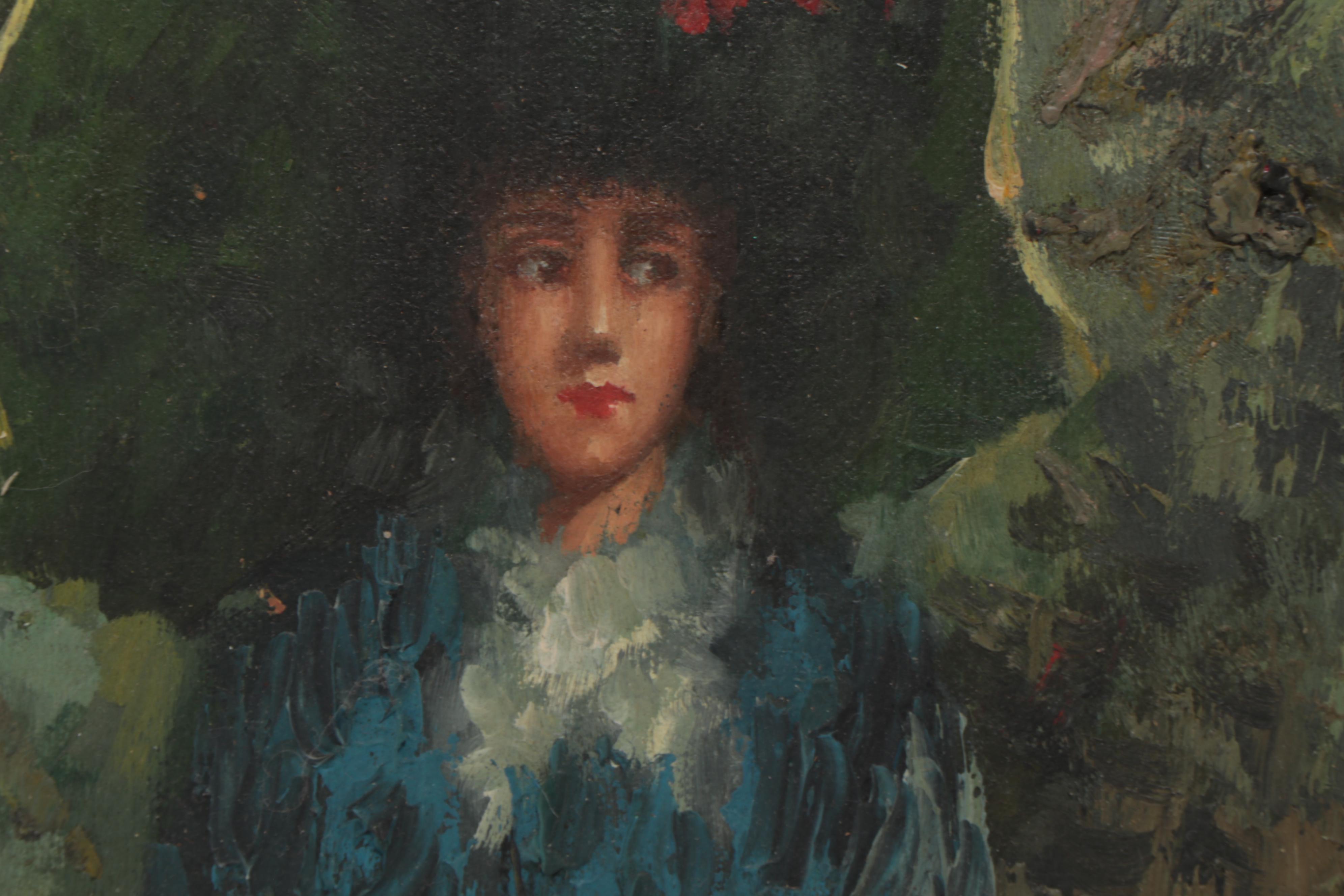 L. Martin P. Oil Painting of Lady in Greenhouse, Mid to Late 20th Century