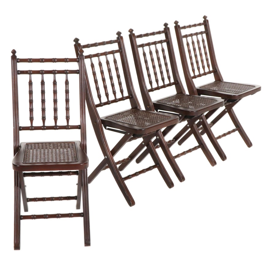 Four Ballard Designs Victorian Style Mahogany-Stained Folding Chairs