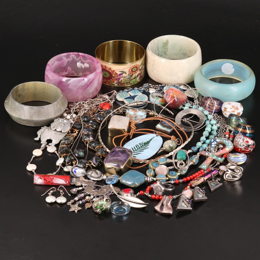 Jewelry Selection Including Abalone, Coral and Sterling