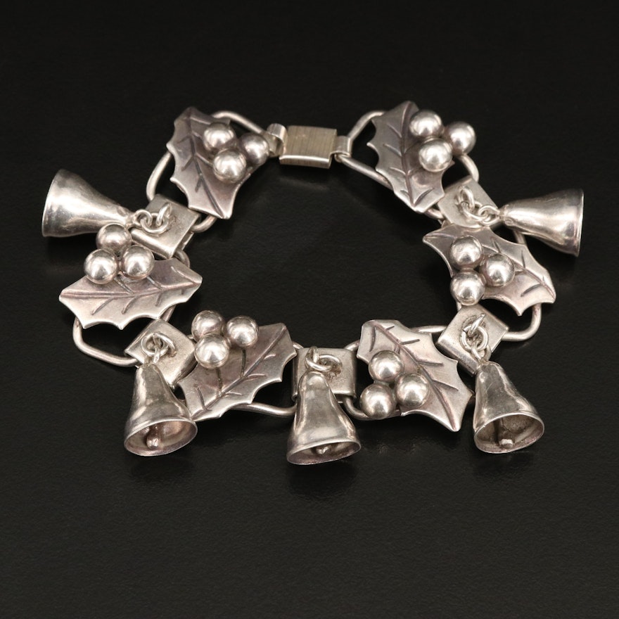 Sterling Holly and Bell Bracelet