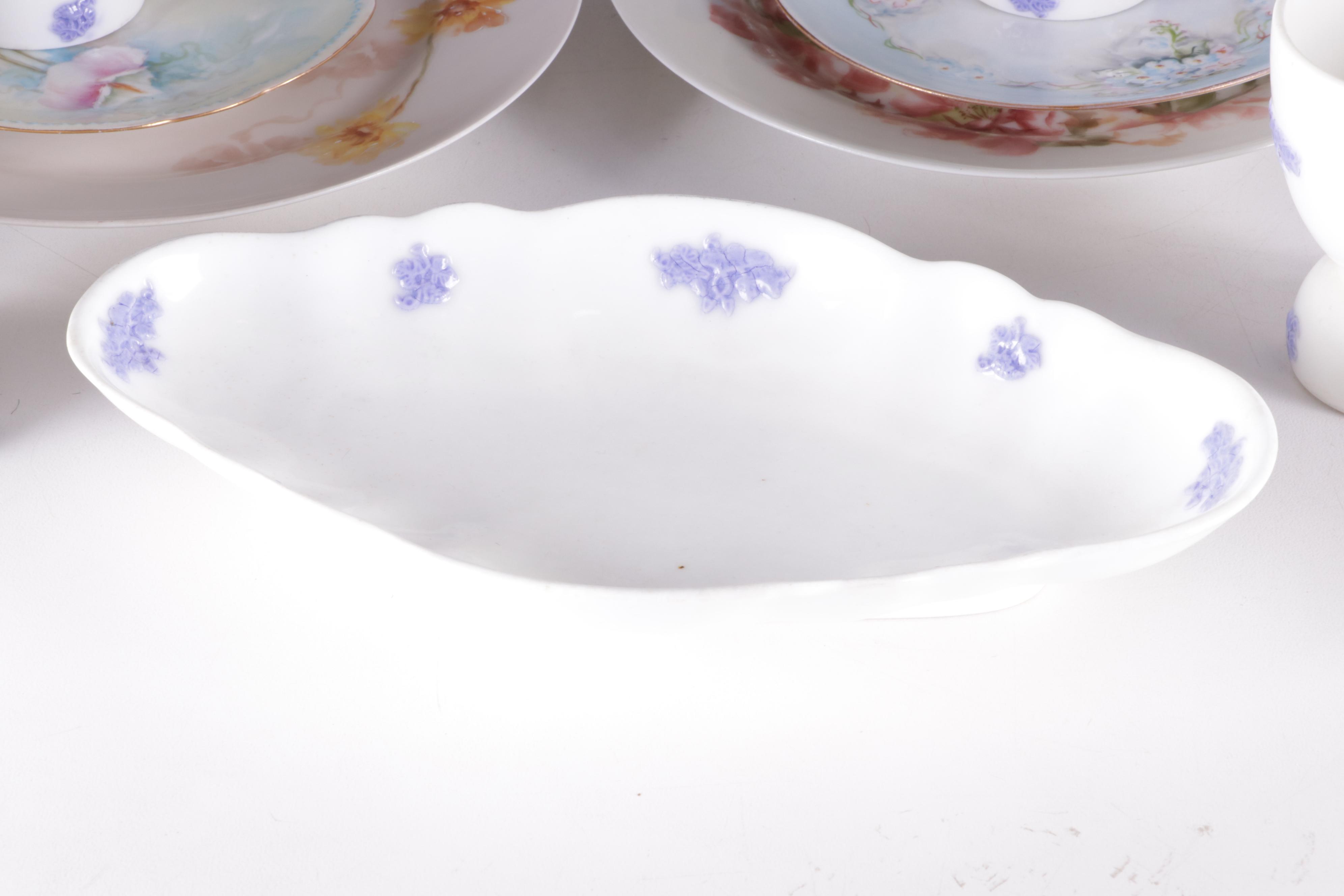 Adderley "Chelsea" Egg Cups and Tableware with Assorted Haviland Limoges Plates